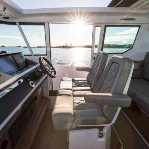 Luxury enclosed cabin interior of the Axopar boat taxi